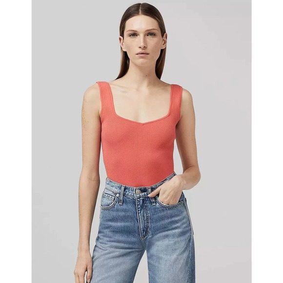 rag & bone Tops - RAG & BONE Top Womens Medium Coral Orange Asher Tank Stretch Knit Shirt